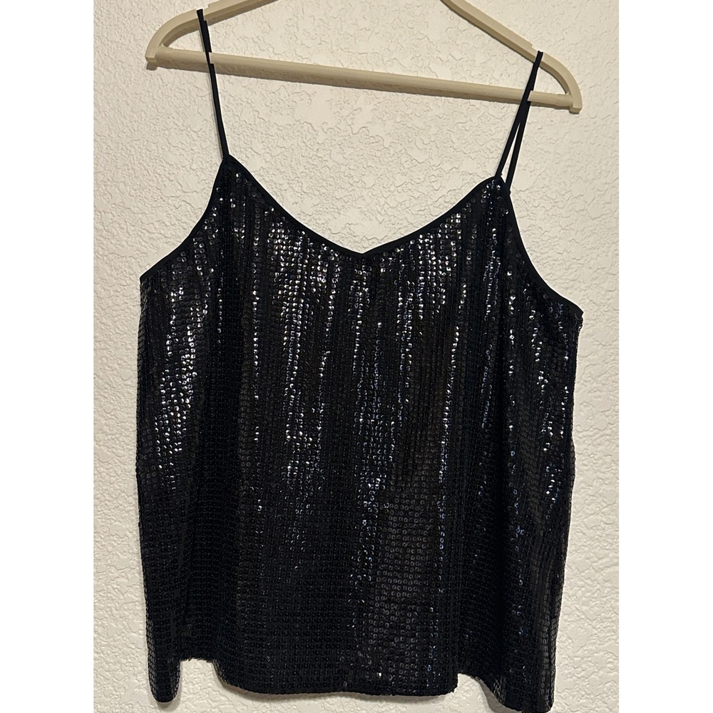 Vince Camuto Black Sequin Camisole V-Neck Adjustable Strap Tank Top Medium